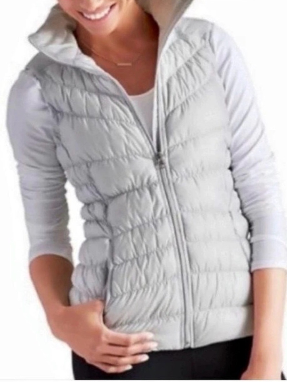 Athleta Downalicious Deluxe Goose Down Puffer Vest Morning Sky Medium